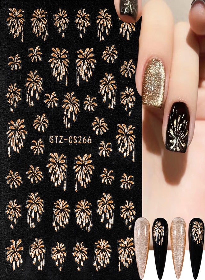 TOGZOM Gold Firework Nail Decals - Glitter Self-Adhesive Stickers, Bronzing Designs for Nail Art on New Year Nails - Image 2